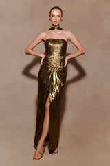 Clemence Plisse Maxi Dress - Gold