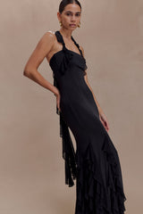 Etta Ruffle Slinky Maxi Dress - Black