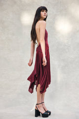 Sylvie Lurex Hankie Midi Dress - Wine
