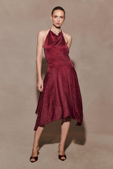 Sylvie Lurex Hankie Midi Dress - Wine