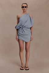 Gabriella Draped Mini Dress - Charcoal Blue Marle