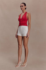 Alessandra Slinky Ruffle Top - Ruby