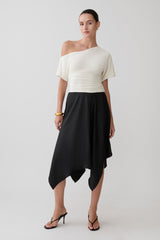 Coralie Asymmetric Satin Midi Skirt - Black