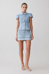 Bently Short Sleeve Denim Top - Washed Light Blue
