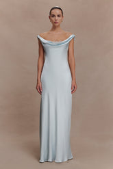 Ashley Cowl Neck Lace And Satin Maxi Dress - Ice Blue
