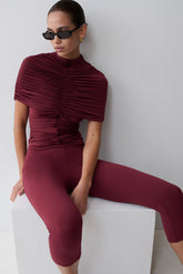 Linh Slinky High Neck Gathered Top - Mahogany