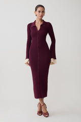 Amirose Ruffle Knit Midi Dress - Plum