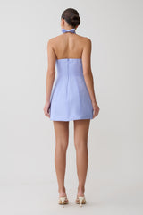 Ella Bow Detail Halter Mini Dress - Periwinkle Blue