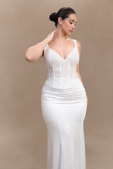 Elsie Pearl Beaded Bustier Top - White