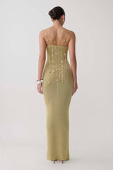 Shami Lurex Maxi Dress With Flowers - Gold