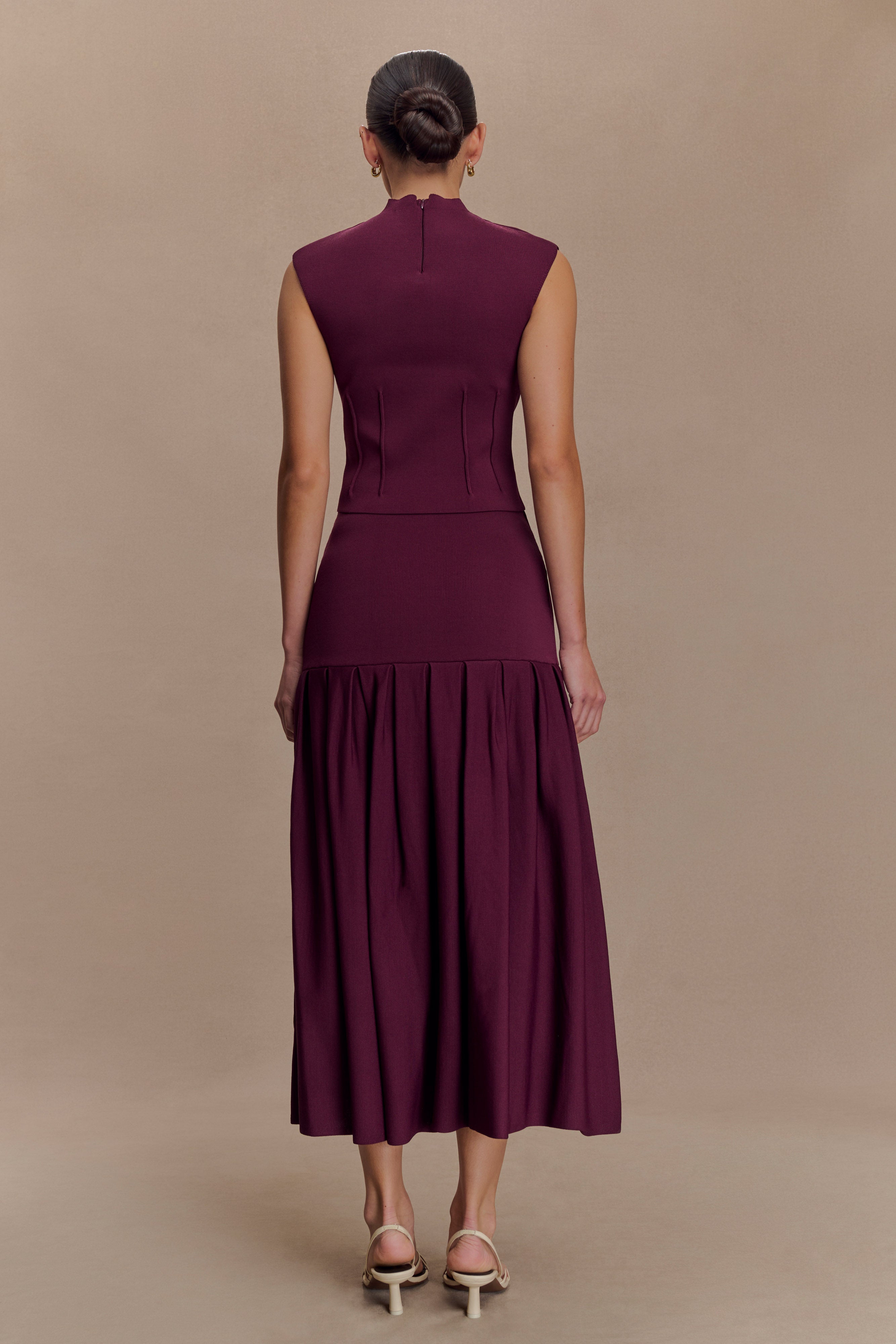 Romaine High Neck Bandage Knit Top - Wine