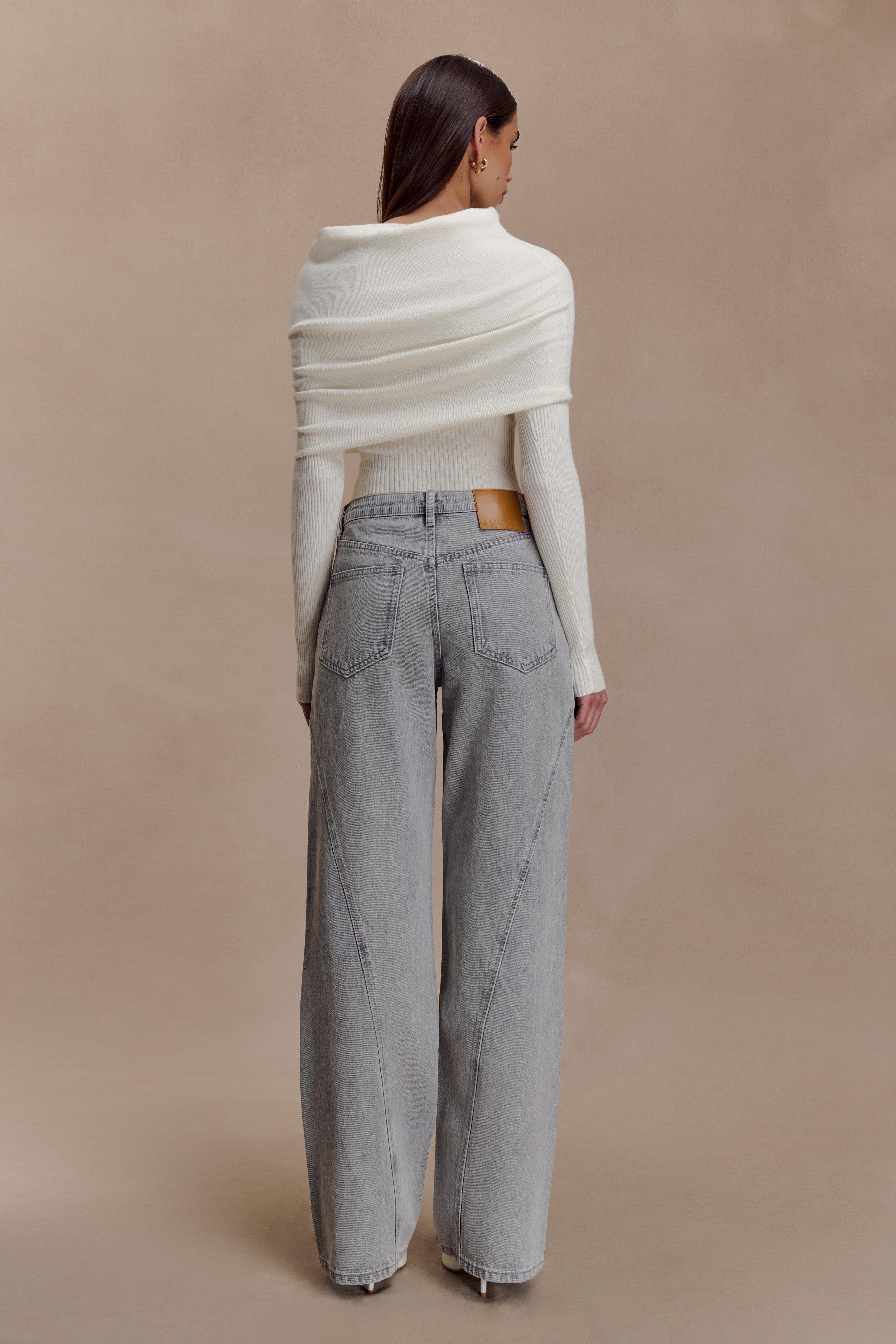 Georgette Mid Rise Paneled Denim Jeans - Grey