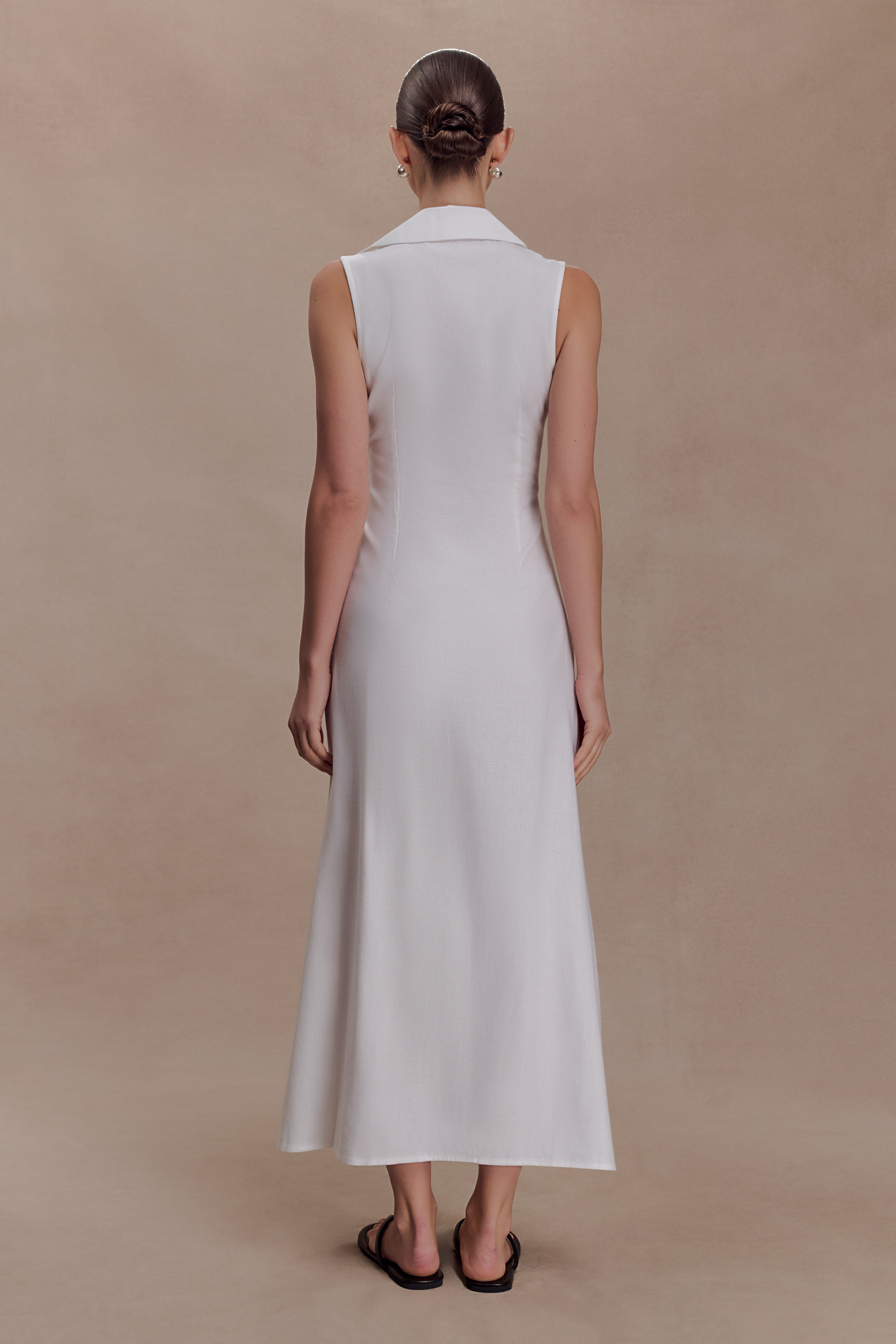 Dante Ruched Linen Midi Dress - White