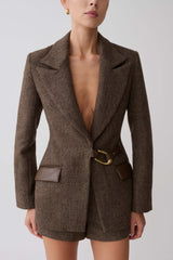 Romy Structured Blazer With Hardware - Herringbone